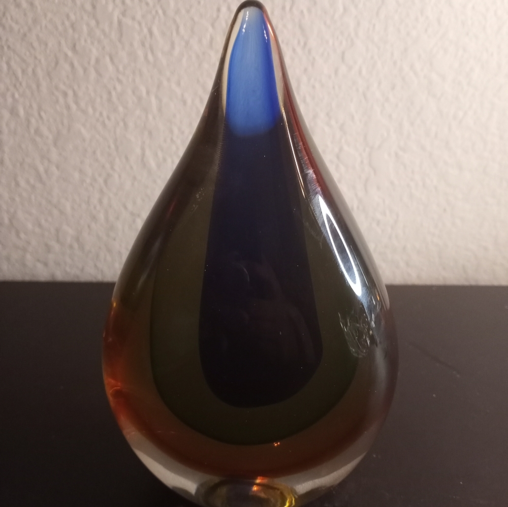 EXQUISITE Murano Italy Sommerso Teardrop 4.5"x6" Art Glass Paperweight.